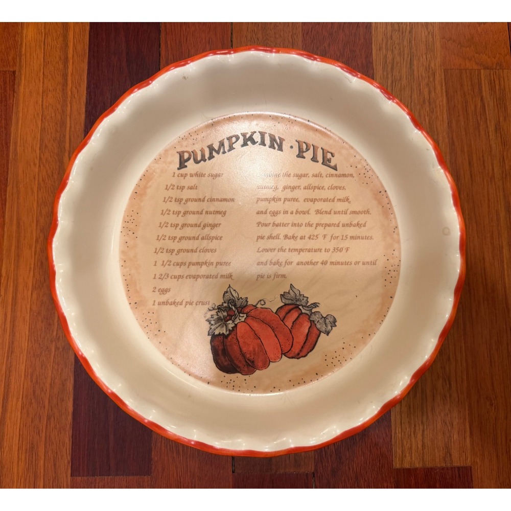 Jo-Ann Stores Ceramic Pumpkin Pie Recipe Dish Scalloped Orange Rim 2005 Vintage